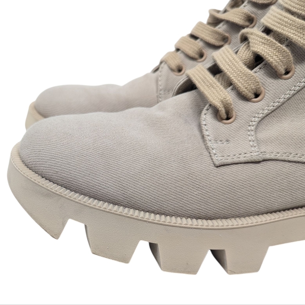 Prada Rocksand Light Beige Washed Denim Canvas Combat Lug Boots Size EU 38.5 - Picture 7 of 16